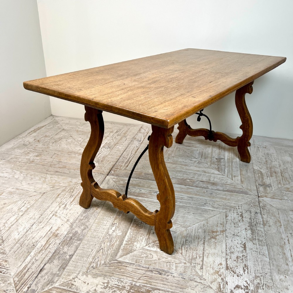 C19th Spanish Oak & Wrought Iron Table – Kitchen, Dining, Or Centre Table View V