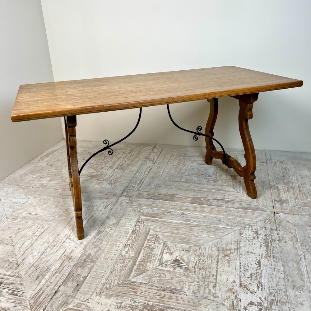 C19th Spanish Oak & Wrought Iron Table – Kitchen, Dining, Or Centre Table View VI