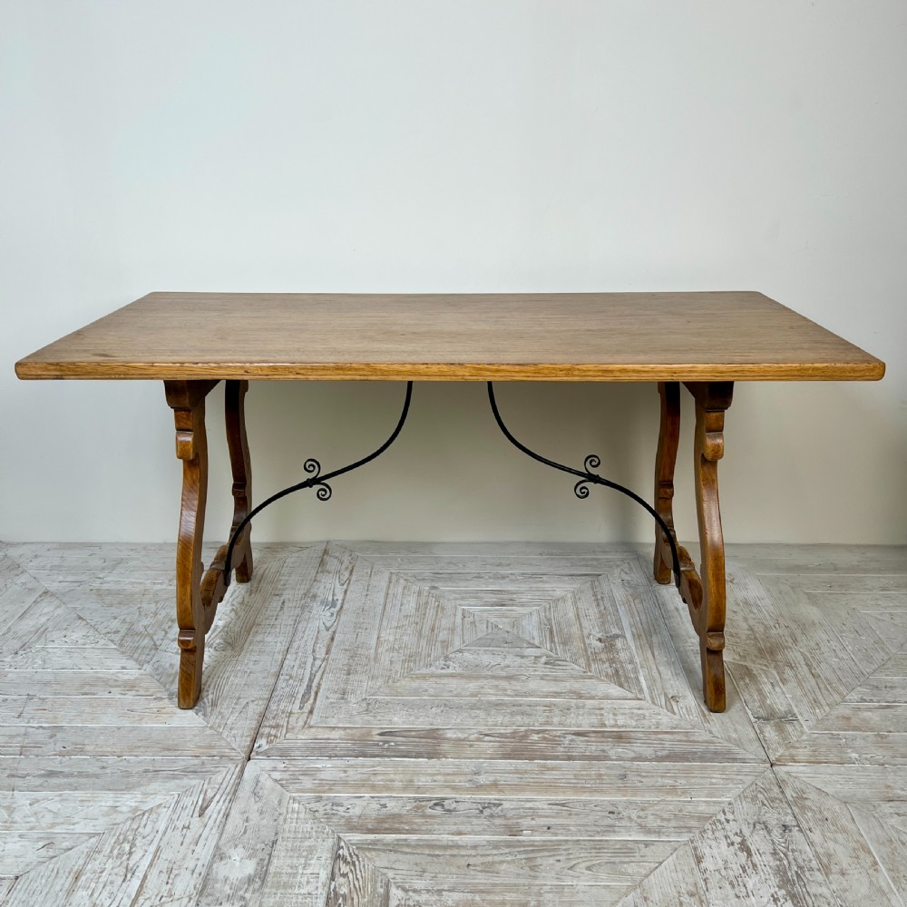 C19th Spanish Oak & Wrought Iron Table – Kitchen, Dining, Or Centre Table View X