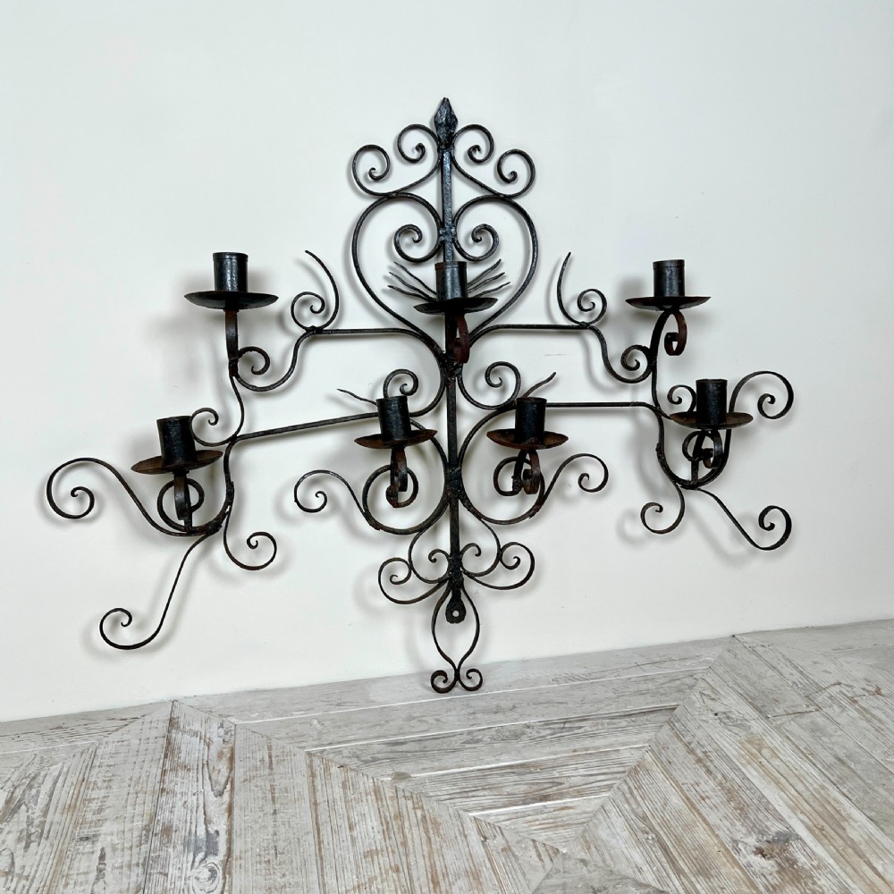 Large English Wrought Iron Heart Wall Sconce Candle Holder View II
