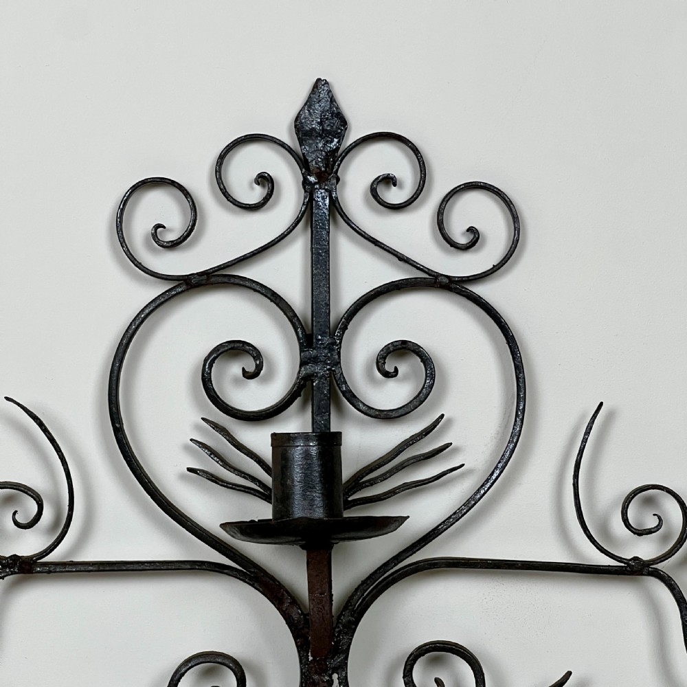 Large English Wrought Iron Heart Wall Sconce Candle Holder View III