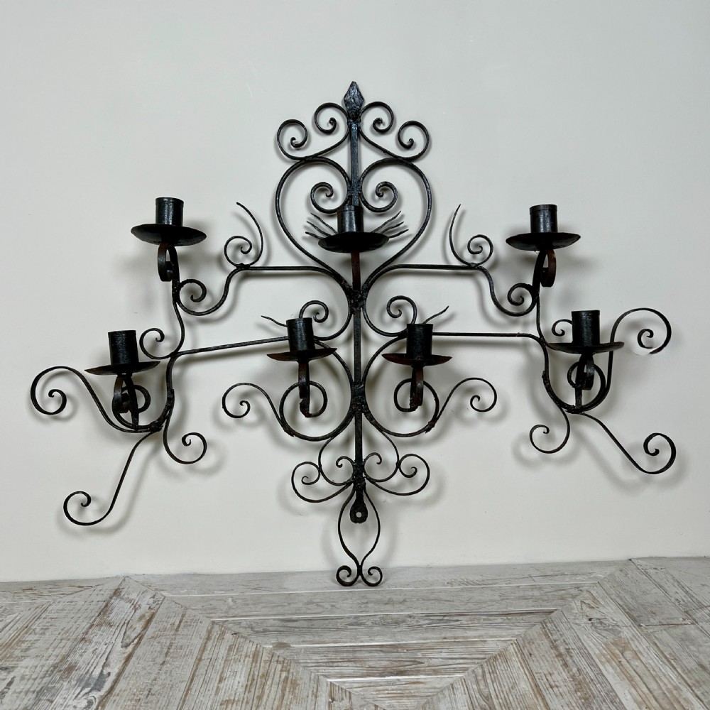 Large English Wrought Iron Heart Wall Sconce Candle Holder View IV