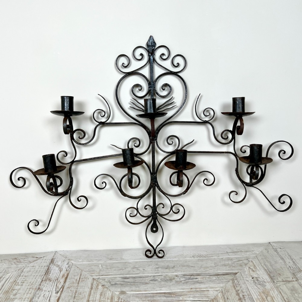 Large English Wrought Iron Heart Wall Sconce Candle Holder View V