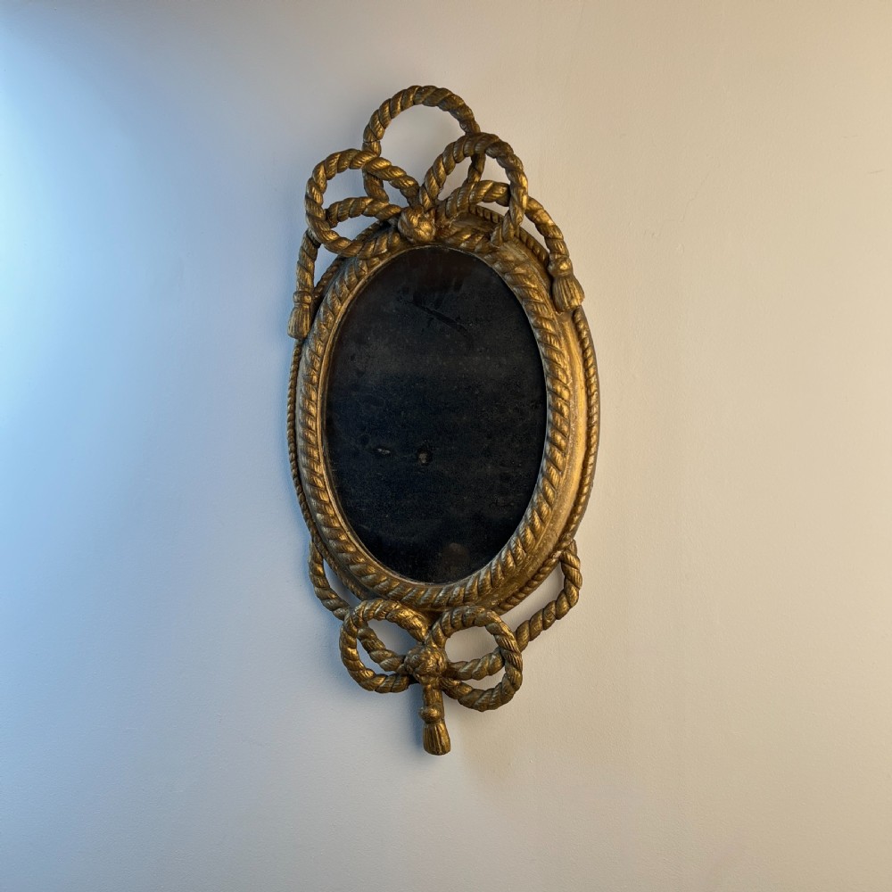 19Th Century Giltwood Rope Twist Oval Mirror
