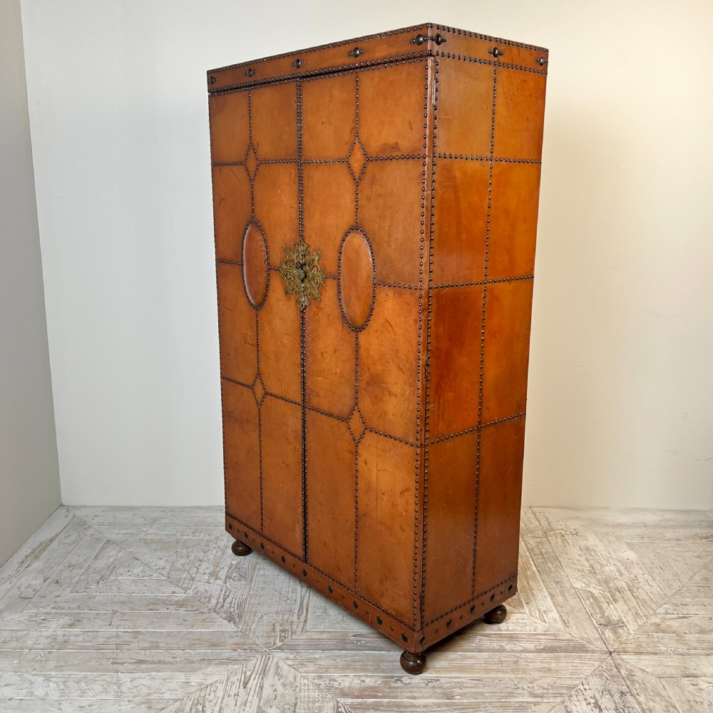 1920S–30S Spanish Leather Wardrobe With Studwork And Brass Lock View II