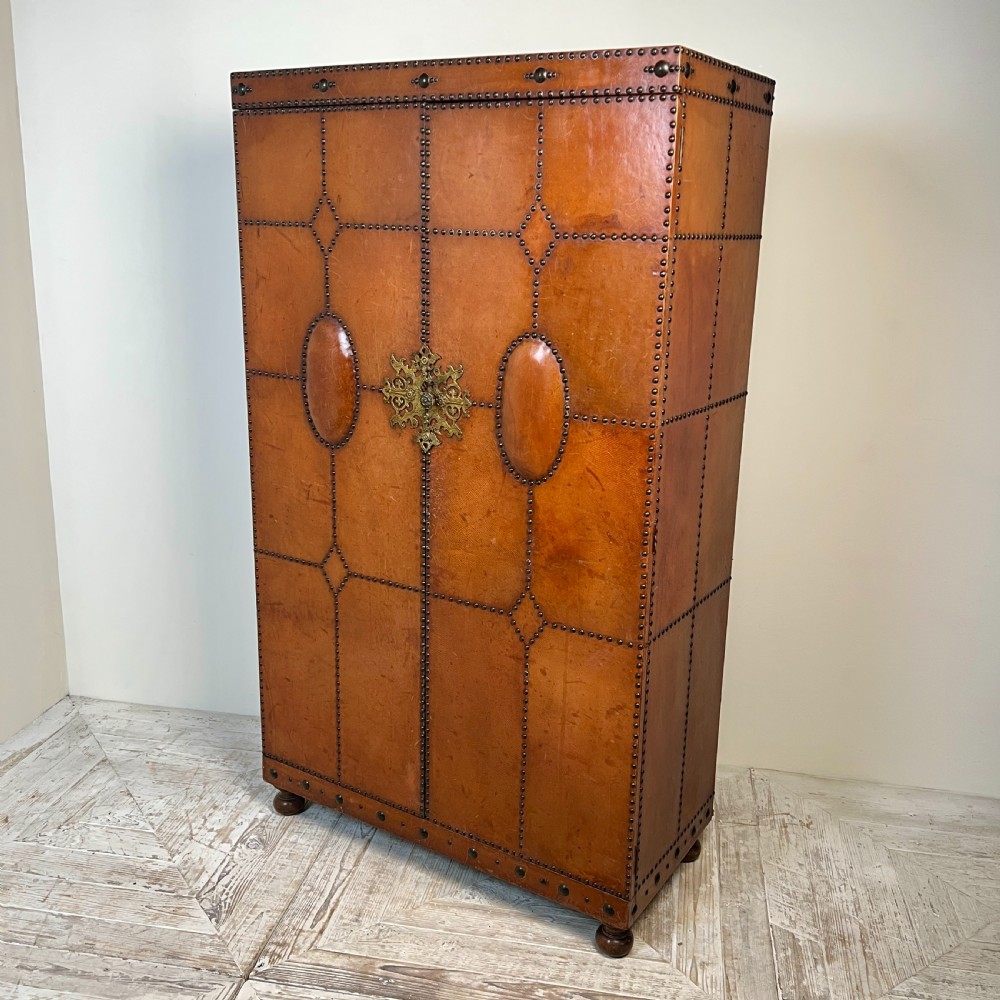 1920S–30S Spanish Leather Wardrobe With Studwork And Brass Lock View III
