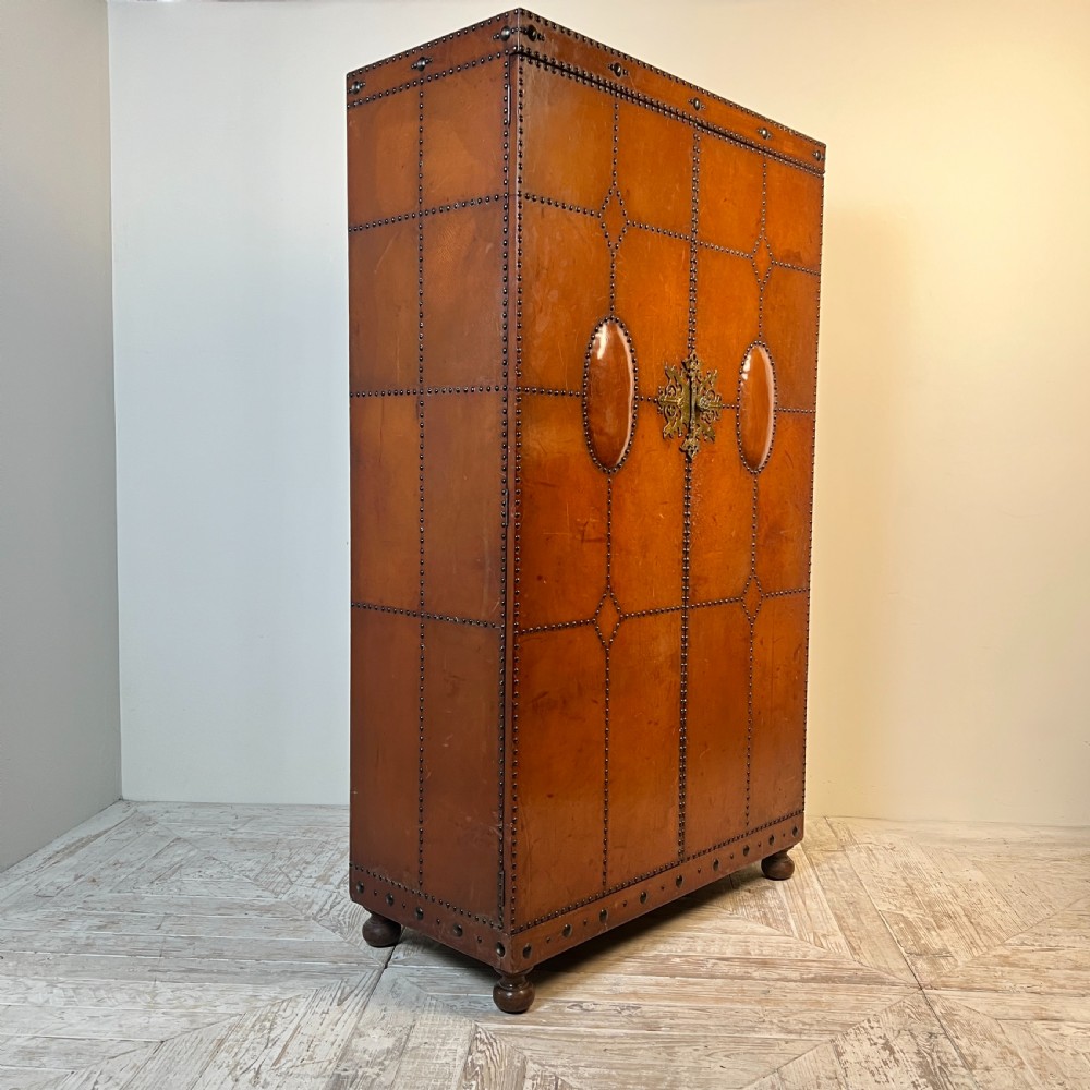 1920S–30S Spanish Leather Wardrobe With Studwork And Brass Lock View IV