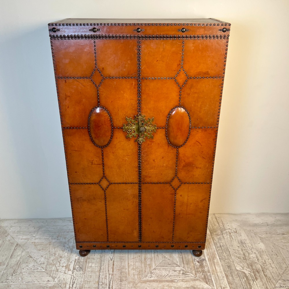 1920S–30S Spanish Leather Wardrobe With Studwork And Brass Lock View VI