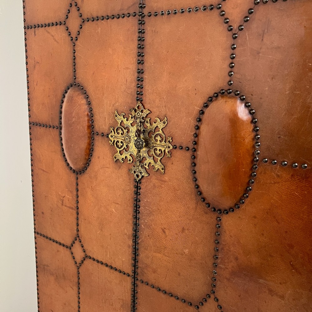 1920S–30S Spanish Leather Wardrobe With Studwork And Brass Lock View XI
