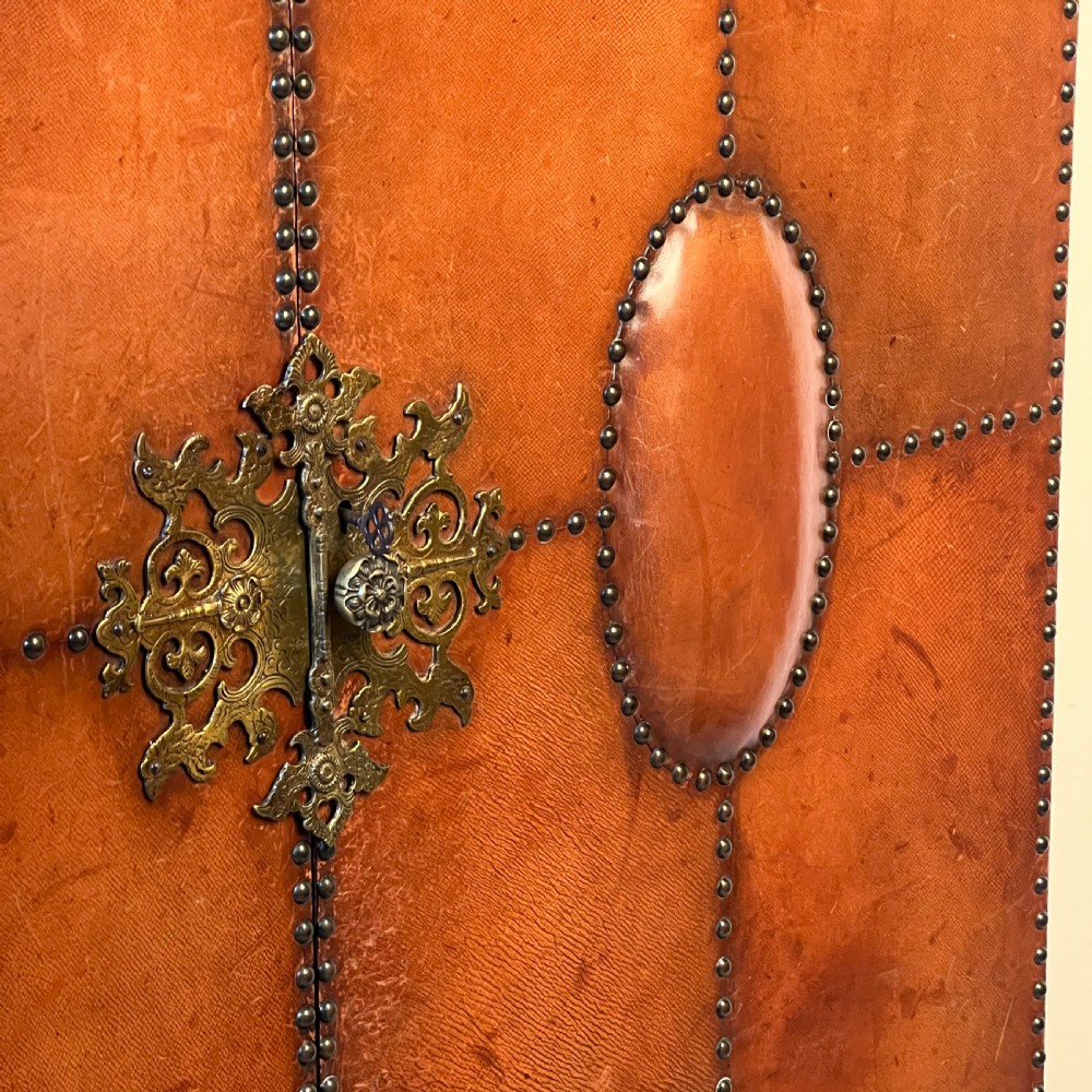 1920S–30S Spanish Leather Wardrobe With Studwork And Brass Lock View XIV