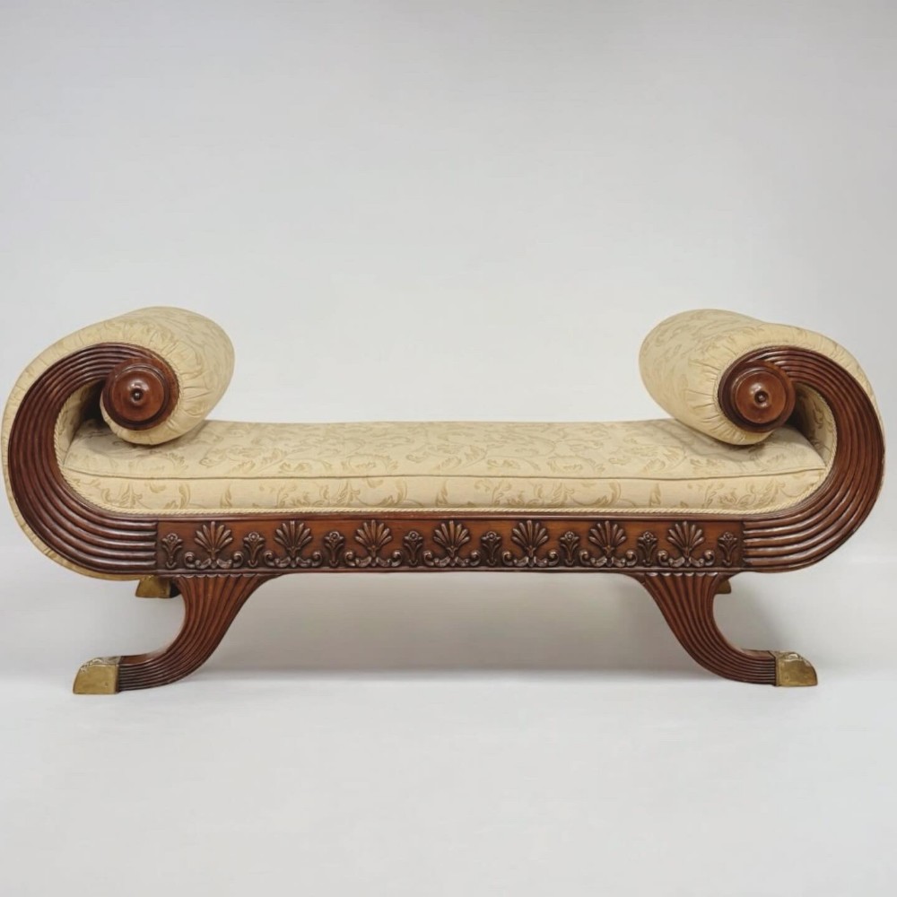 Early 20Th Regency Style Mahogany Upholstered Window Seat