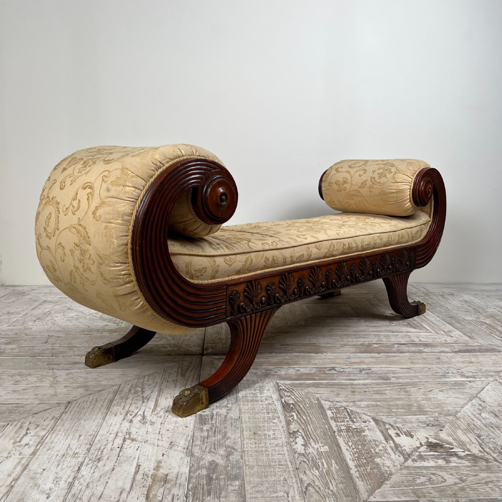Early 20Th Regency Style Mahogany Upholstered Window Seat View V