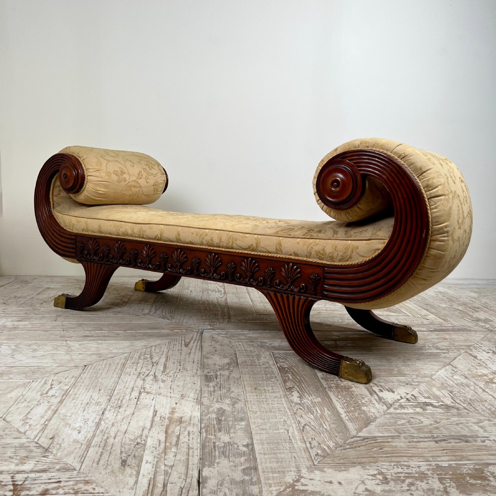 Early 20Th Regency Style Mahogany Upholstered Window Seat View VI