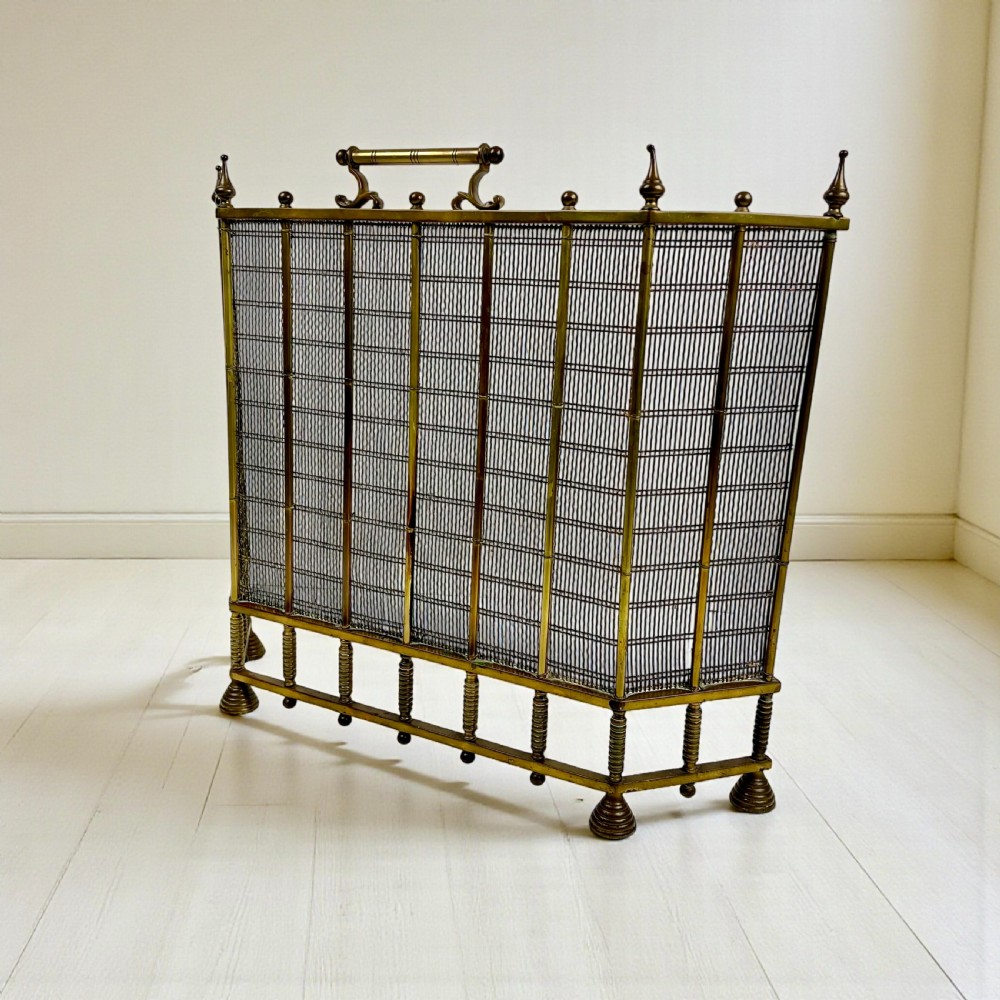 Late Victorian Antique Brass Fire Guard Or Fender