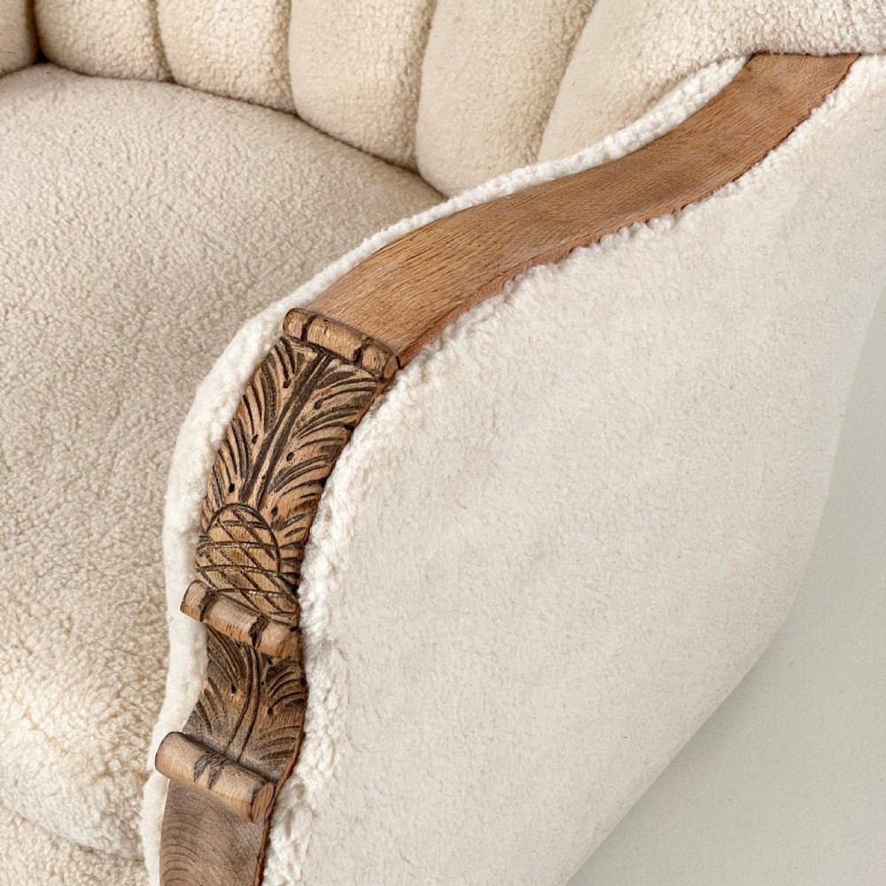 Pair Of Danish Art Deco Scallop Back Oak Armchairs, Upholstered In Italian Wool View VIII