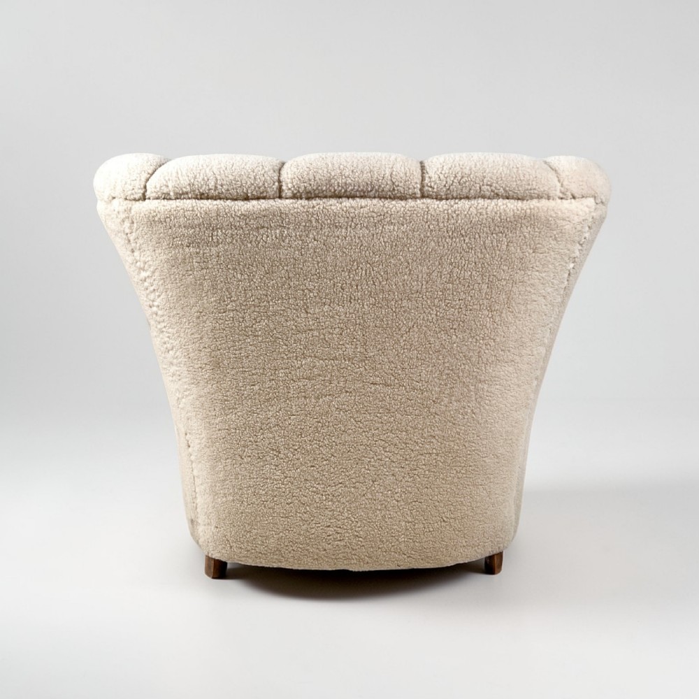 Pair Of Danish Art Deco Scallop Back Oak Armchairs, Upholstered In Italian Wool View XI