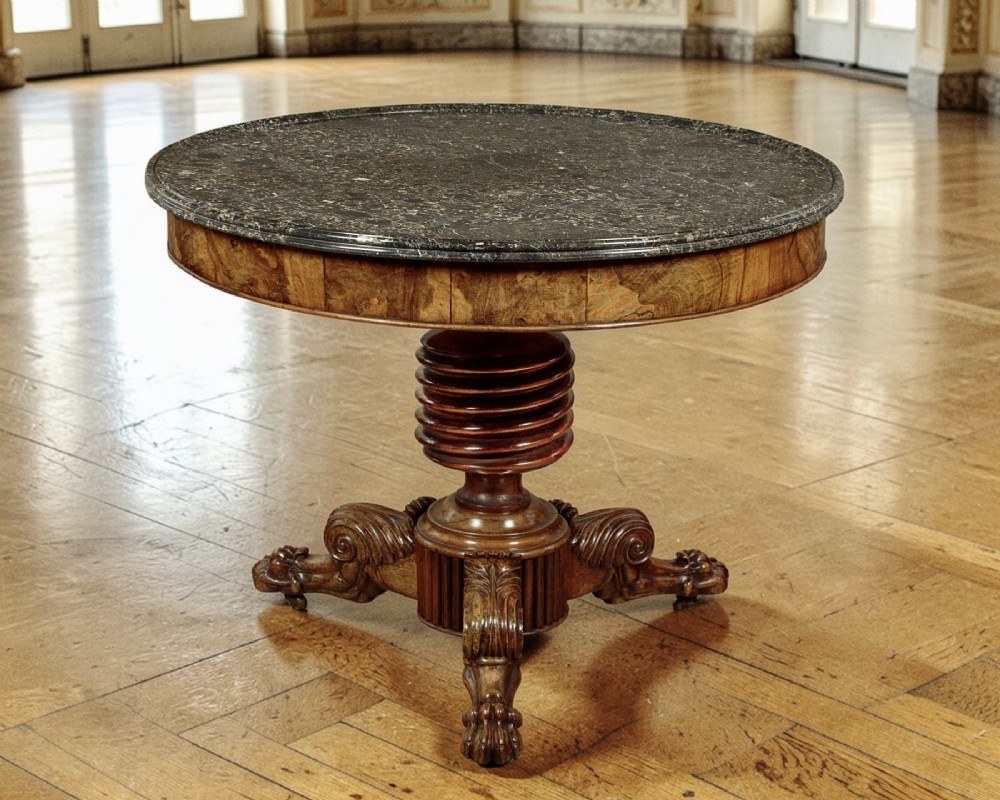 French Louis Philippe Figured Walnut And Breccia Marble Gueridon Centre Table 