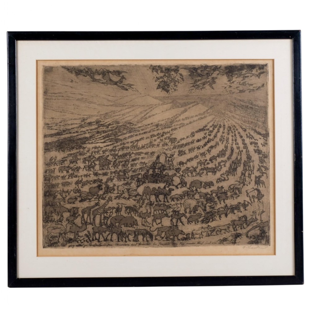 Noah’S Ark Original Etching And Aquatint Austrian Modernist By Oskar Laske