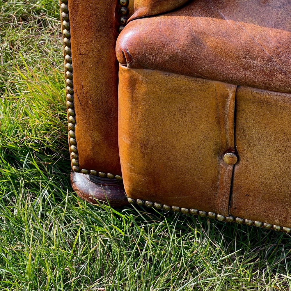 Antique Chesterfield Sofa 2 Seater Brown Leather Button Tufted Classic View VII