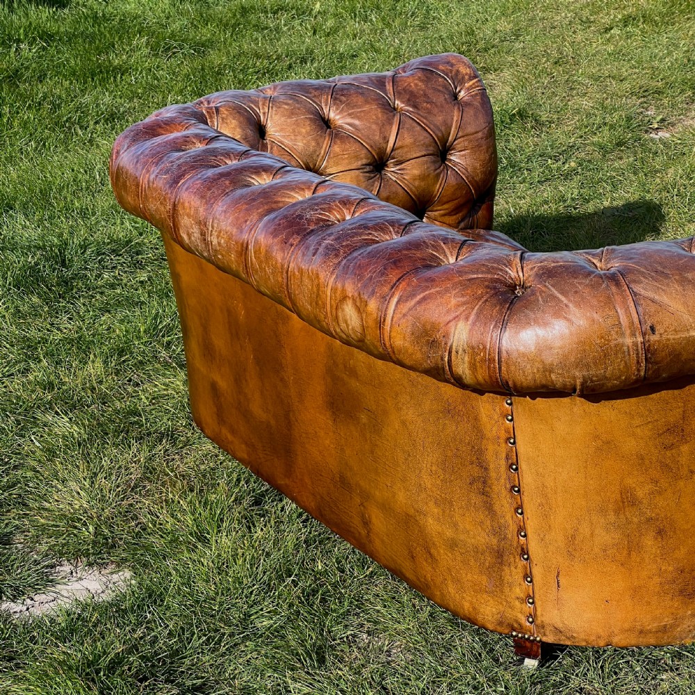 Antique Chesterfield Sofa 2 Seater Brown Leather Button Tufted Classic View VIII