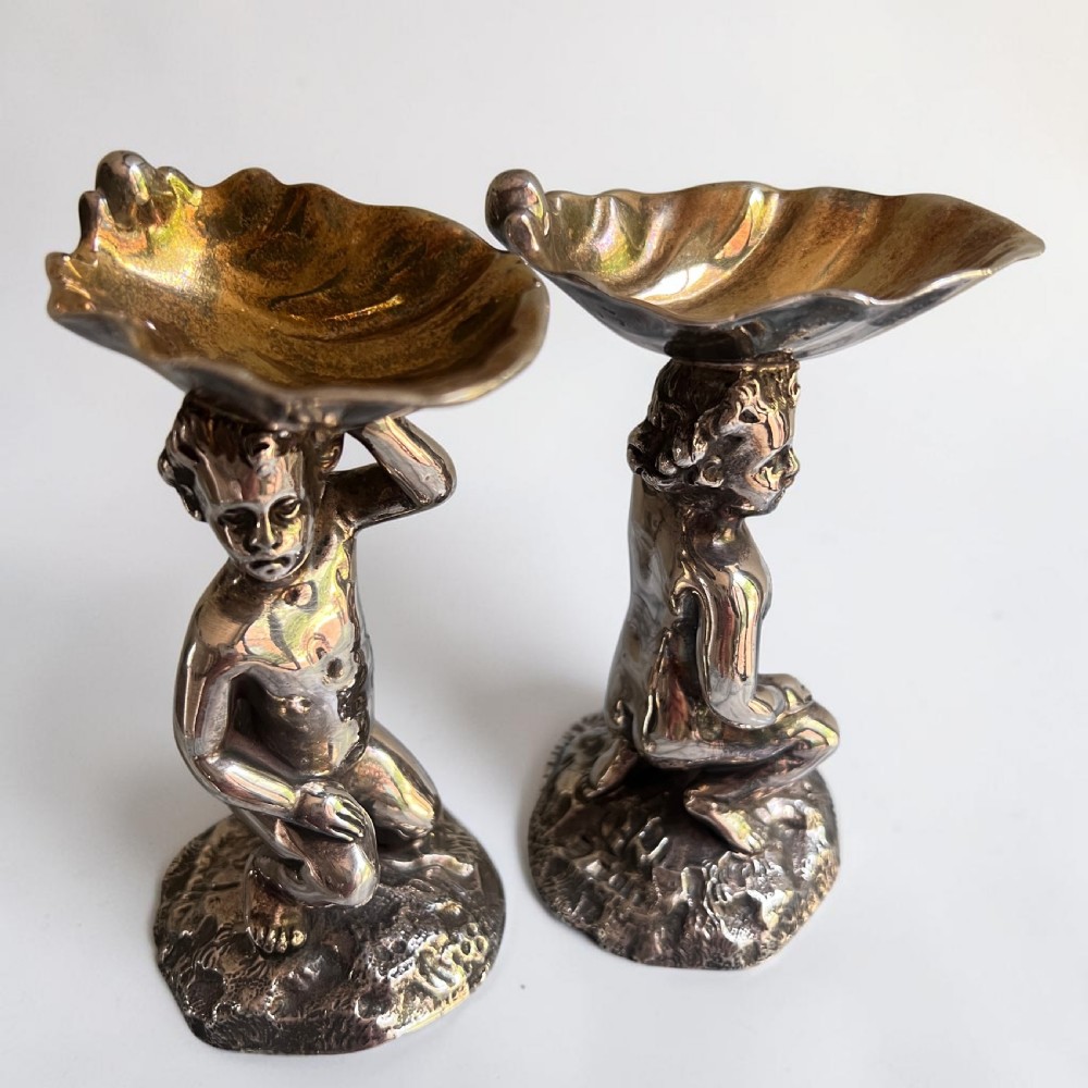 Pair Elkington Silver Plate Figural Salts, Gilt Lined, Circa 1900 View VI