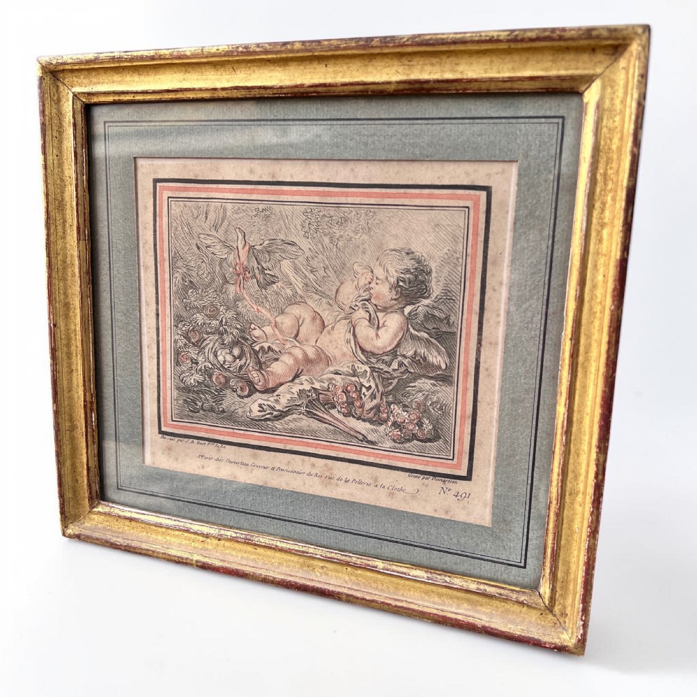 A pair of 18th-century French engravings depicting classical cherubs, mounted and framed in rectangular giltwood frames. View III