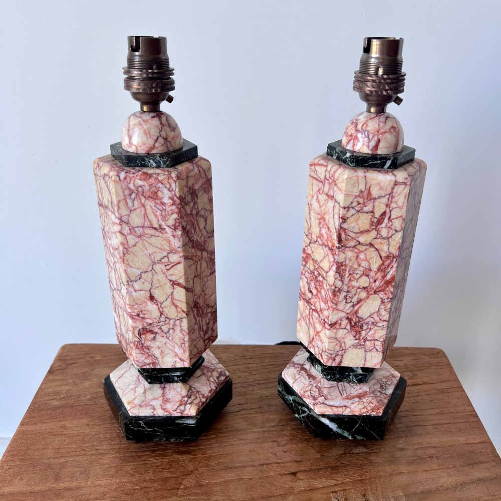 Pair Of Italian Marble Table Lamps With Bespoke Shades View III