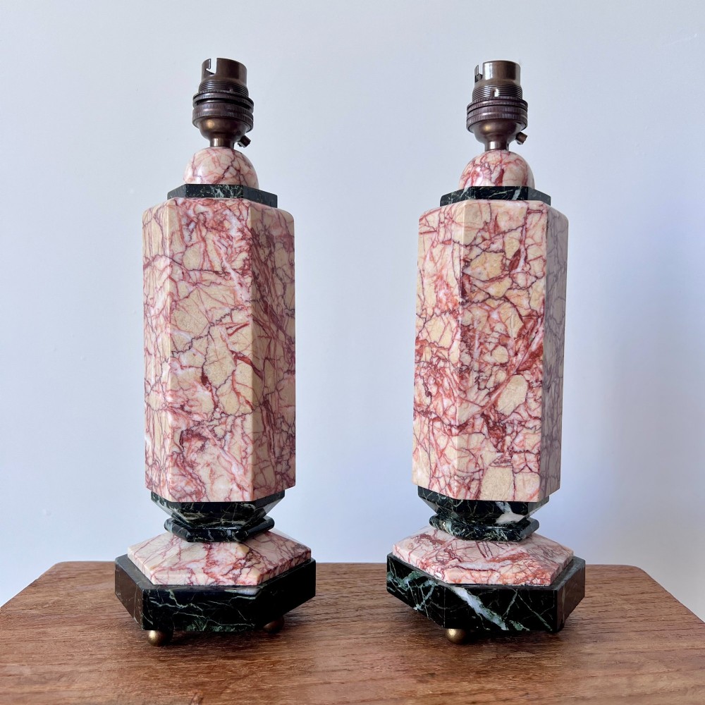 Pair Of Italian Marble Table Lamps With Bespoke Shades View IV