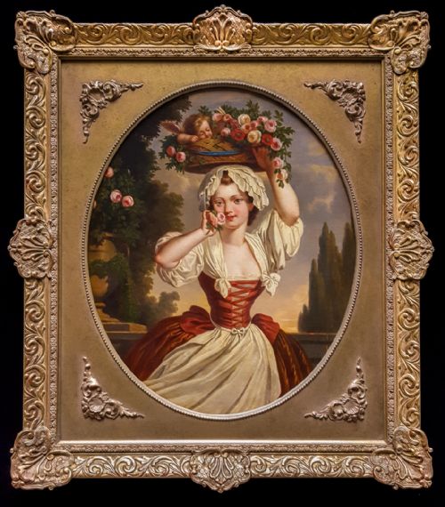 18th century french portrait of a lady with cupid flowers - CATEGORY: ANTIQUE CUPS - DATED 18TH CENTURY