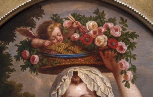 18TH CENTURY FRENCH PORTRAIT OF A LADY WITH CUPID FLOWERS - ADDITIONAL PHOTO 3