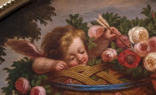18TH CENTURY FRENCH PORTRAIT OF A LADY WITH CUPID FLOWERS - ADDITIONAL PHOTO 4