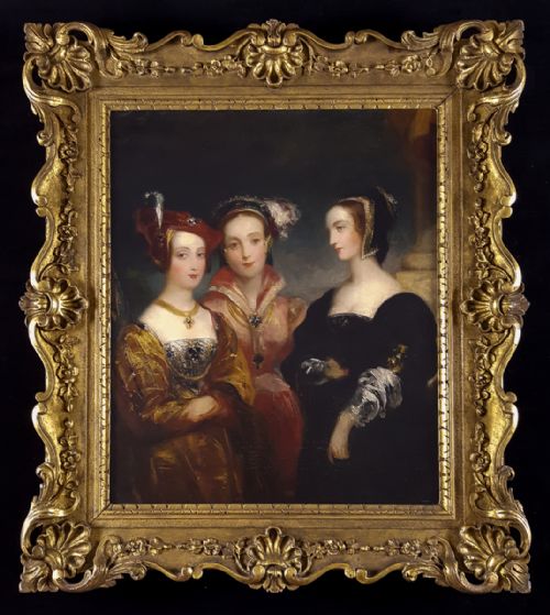 portrait of three ladies in fancy dress 19th century attributed to charles baxter rba 18091879 - CATEGORY: ANTIQUE ART - DATED 19TH CENTURY