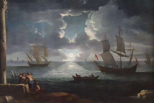 A MEDITERANEAN MOONLIT BAY ITALY 18TH CENTURY STUDIO OF LEONARDO COCCORANTE 16801750 - ADDITIONAL PHOTO 2