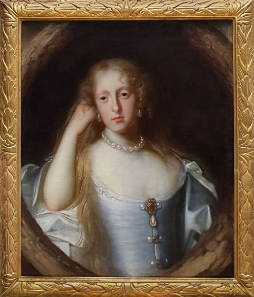 portrait of a lady in a blue dress c1665 john michael wright 16171694 - CATEGORY: ANTIQUE ART - DATED 17TH CENTURY