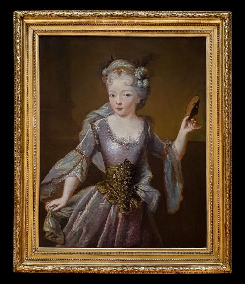portrait of a young lady with a mask c1720 circle of jean raoux 16771734 - CATEGORY: ANTIQUE ART - DATED 18TH CENTURY