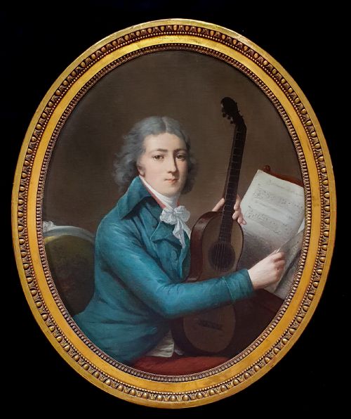 portrait of a gentleman with an early guitar c1795 circle of antoine vestier 17401824 - CATEGORY: ANTIQUE ART - DATED 18TH CENTURY
