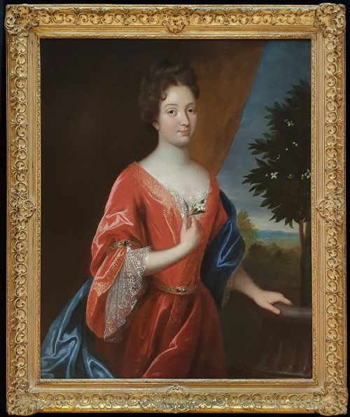 portrait of a lady holding an orange blossom c1695 circle of jeanbaptiste santerre 16511717 - CATEGORY: ANTIQUE ART - DATED 17TH CENTURY