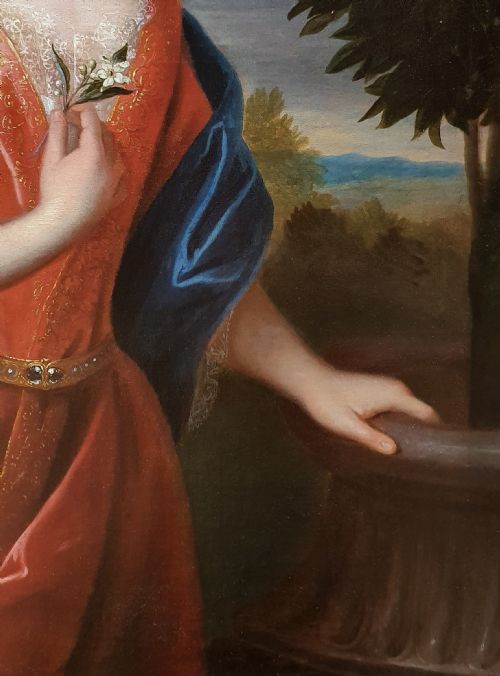 PORTRAIT OF A LADY HOLDING AN ORANGE BLOSSOM C1695 CIRCLE OF JEANBAPTISTE SANTERRE 16511717 - ADDITIONAL PHOTO 5