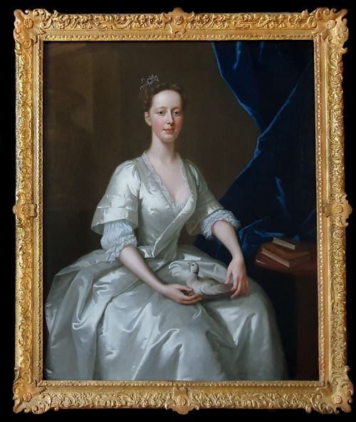 dated 1736 portrait of a lady with dove signed by willem verelst c17041752 - CATEGORY: ANTIQUE ART - DATED 18TH CENTURY