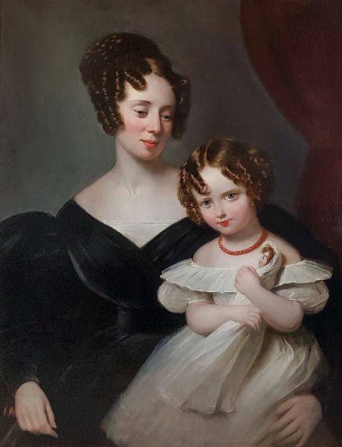 portrait of a lady and child c1830 circle of george henry harlow 17871819 - CATEGORY: ANTIQUE ART - DATED 19TH CENTURY