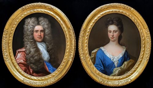 two 2 portraits of a gentleman and lady c1690s attributed to john closterman 1660c1711 - CATEGORY: ANTIQUE ART - DATED 17TH CENTURY