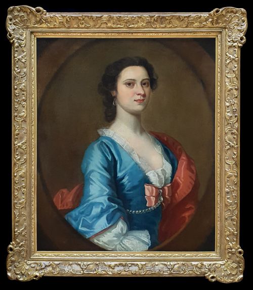portrait of a lady in a blue dress c1740 circle of joseph highmore 16921780 - CATEGORY: ANTIQUE ART - DATED 18TH CENTURY