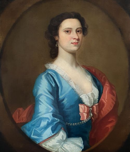 PORTRAIT OF A LADY IN A BLUE DRESS C1740 CIRCLE OF JOSEPH HIGHMORE 16921780 - ADDITIONAL PHOTO 1