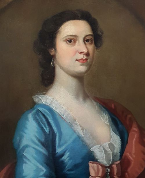 PORTRAIT OF A LADY IN A BLUE DRESS C1740 CIRCLE OF JOSEPH HIGHMORE 16921780 - ADDITIONAL PHOTO 2