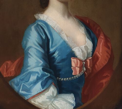 PORTRAIT OF A LADY IN A BLUE DRESS C1740 CIRCLE OF JOSEPH HIGHMORE 16921780 - ADDITIONAL PHOTO 3