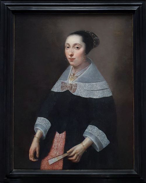 portrait of a lady with a fan c1656 circle of willem drost 16331659 - CATEGORY: ANTIQUE ART - DATED 17TH CENTURY