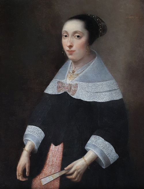PORTRAIT OF A LADY WITH A FAN C1656 CIRCLE OF WILLEM DROST 16331659 - ADDITIONAL PHOTO 1