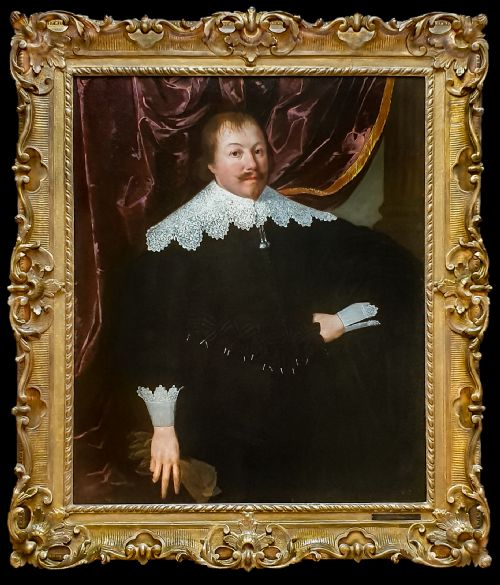 portrait of a gentleman holding a pair of gloves c163045 attributed to huygh pietersz voskuyl 15911665 - CATEGORY: ANTIQUE ART - DATED 17TH CENTURY