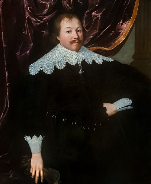 PORTRAIT OF A GENTLEMAN HOLDING A PAIR OF GLOVES C163045 ATTRIBUTED TO HUYGH PIETERSZ VOSKUYL 15911665 - ADDITIONAL PHOTO 1