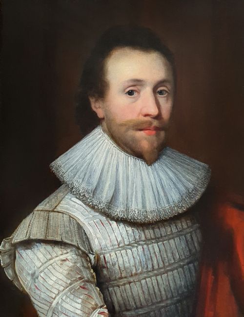 PORTRAIT OF A GENTLEMAN IN A WHITE SLASHED DOUBLET C1620 ATTRIBUTED TO CORNELIUS JOHNSON 15931661 - ADDITIONAL PHOTO 1